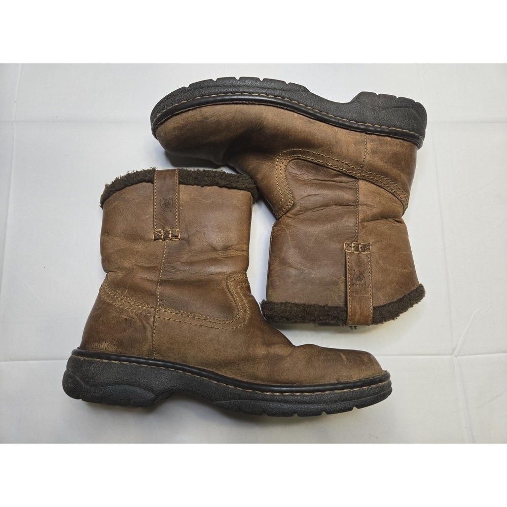Women's Ariat Leather Shearling Lined Ankle Boots Brown Winter Outdoor Size 7.5B